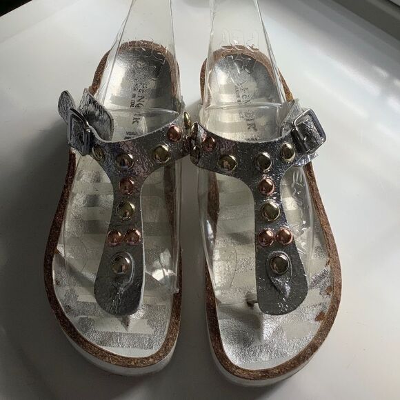 cafenoir MADE IN ITALY SILVER METALLIC GENUINE LEATHER WOMAN SAND… - Picture 8 of 15